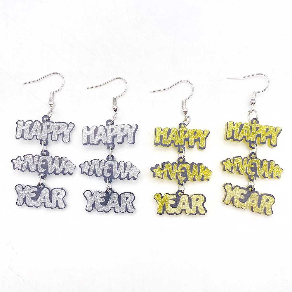 Wholesale New Year Acrylic Happy New Year Letter-panelled Earrings